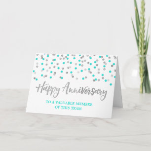 Silver Teal Confetti Employee-årsjubileum Card Kort