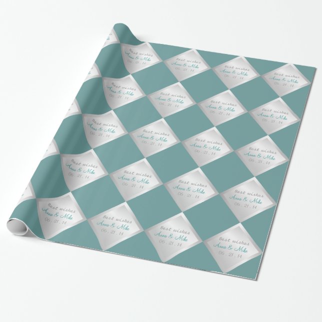 Silver Teal Diamond Bröllop Gift Wrapping Papper Presentpapper (Utrullad)
