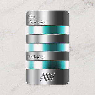 Silver Teal Glass Engrating Brev med Monogram Visitkort