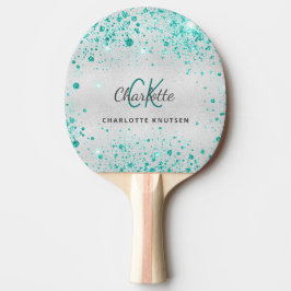 Silver teal glitter grönt monogram namn pingisracket