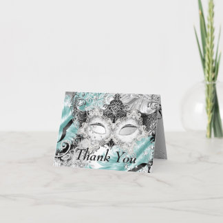 Silver Teal Glittermaskerad Tack Kort