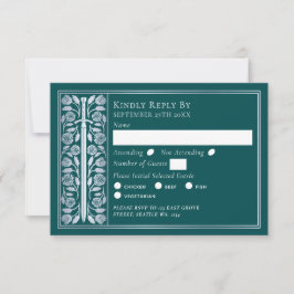 Silver Teal Medieval Sword Wedding RSVP OSA Kort