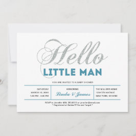 Silver, Teal | Modern typografi Pojke Babyshower Inbjudningar