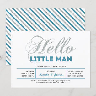 Silver, Teal Modern typografi Pojke Babyshower Inbjudningar