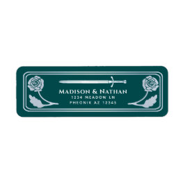 Silver Teal Royal Medeltida Fantasi Svärd Bröllop Returadress Etikett