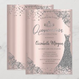 Silver Tiara Klänning Stjärnor Rose Guld Quinceañe Inbjudningar