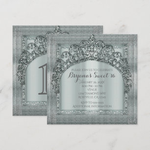 Silver Tiara Krona & Diamant Bling Inbjudningar