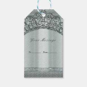 Silver Tiara Krona & Diamond Bling Festgåva Presentetikett