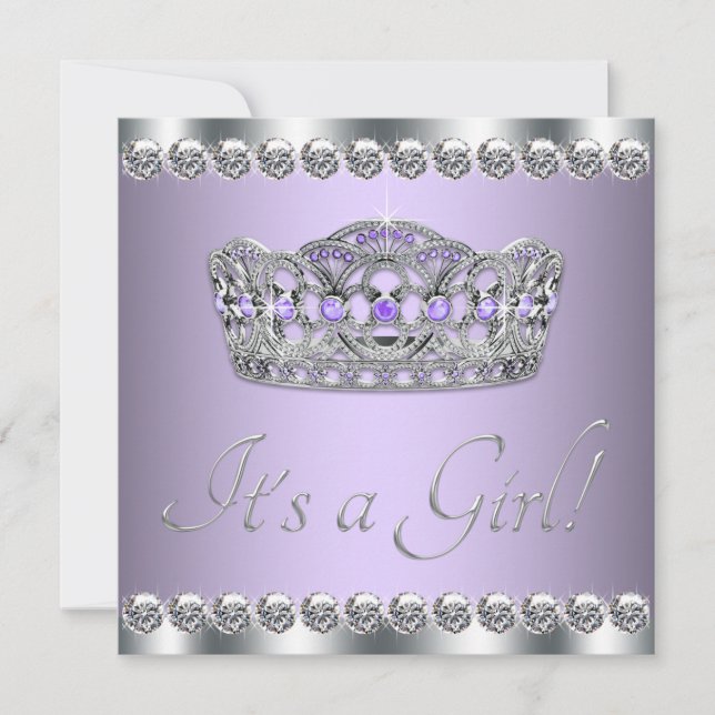 Silver Tiara Lavender Lila Baby Shower Inbjudningar (Framsida)