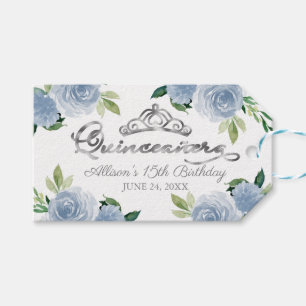 Silver Tiara Ljus Blå Blommig Quinceanera-fest Presentetikett