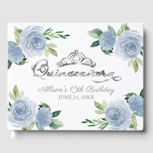 Silver Tiara Ljusblå Blommig Quinceanera Gästböcker