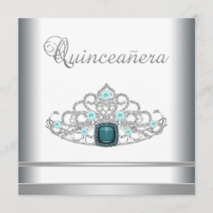 Silver Tiara Tealblå Quinceanera Inbjudningar