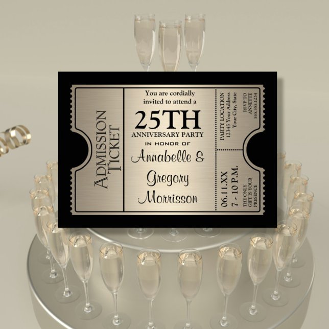 Silver Ticket Stil 25-års bröllopsjubileum Party Inbjudningar (Skapare uppladdad)