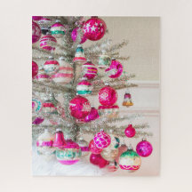 Silver Tinsel Träd med julklapp