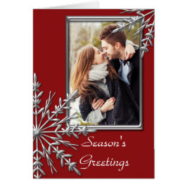 Silver Tone Snöflingor om Röda säsongens hälsninga Hälsningskort