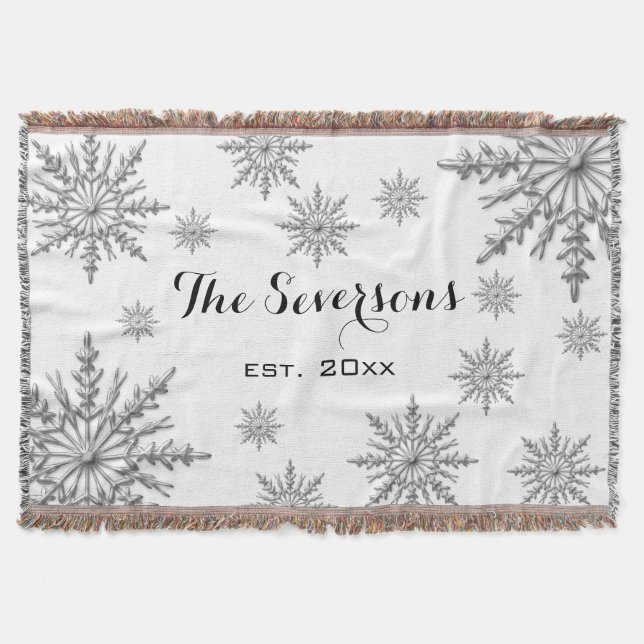 Silver Tone Winter Snöflingor på White Filt (Framsidan)