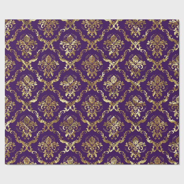 Silver Tones Floral Pattern Purple Background Presentpapper (Söm)