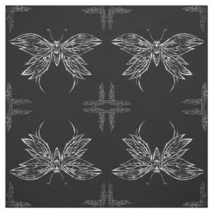 Silver Tribal Butterfly Goth Quilt Block Fabric Tyg