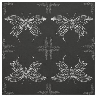Silver Tribal Butterfly Goth Quilt Block Fabric Tyg