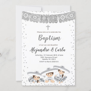 Silver Triplets Boy and Girl Baptism bjudande Inbjudningar