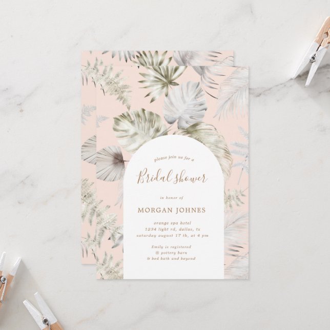 Silver Tropiska Foliage Inbjudningskort för möhipp (Fram/Back In Situ)