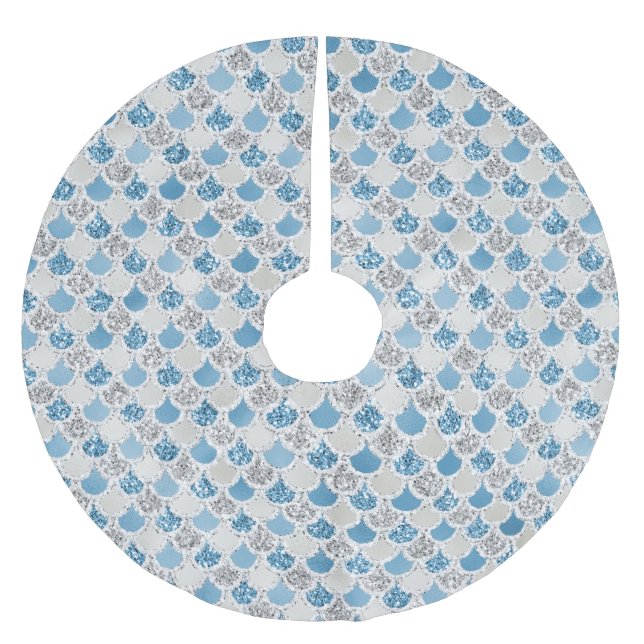 Silver Turkvoise Pearl Glitter Sjöjungfru Julgransmatta Borstad Polyester (Framsidan)