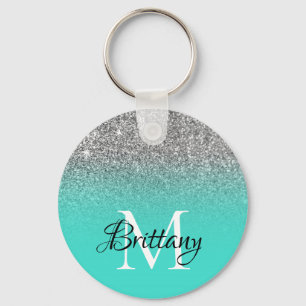Silver Turquise Glitter Ombre Monogram Nyckelring