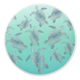 Silver Turquise Sea Turtles Mönster Knopp