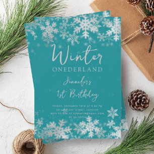 Silver Turquise Winter ONEDERLAND 1:a födelsedag Inbjudningar