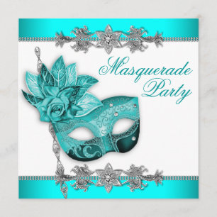 Silver Turquoise Blå Maskerad Festinbjudningar Inbjudningar
