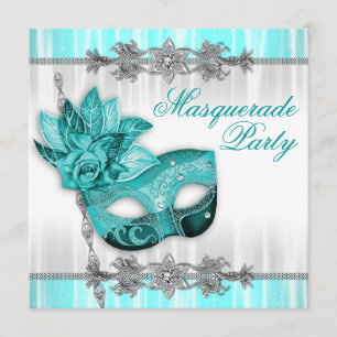 Silver Turquoise Blå Maskerad Festinbjudningar Inbjudningar