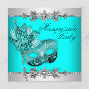 Silver Turquoise Blå Maskerad Festinbjudningar Inbjudningar