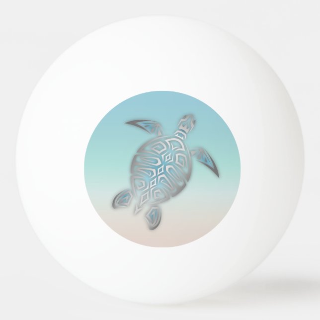 Silver Turquoise Havssköldpadda Strandstil Pingisboll (Framsidan)