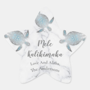 Silver Turtle Marble   Mele Kalikimaka  Jul Stjärnformat Klistermärke