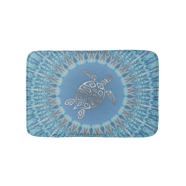 "Silver Turtle Radiance" | Tropisk Mandala Badrumsmatta (Framsidan)