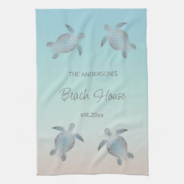 Silver Turtles Beach House Family Monogram Kökshandduk