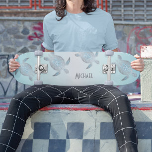 Silver Turtles Beach Stil Monogram Coastal Mini Skateboard Bräda 18,5 Cm