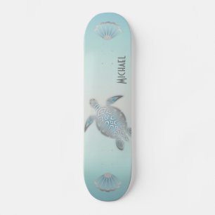 Silver Turtles Beach Stil Monogram Coastal Skate Mini Skateboard Bräda 18,5 Cm