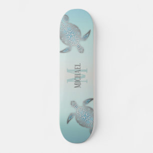 Silver Turtles Beach Stil Monogram Ditt namn Mini Skateboard Bräda 18,5 Cm