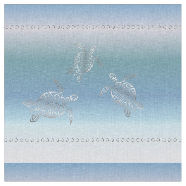 Silver Turtles Blue Gradient Mönster Tyg (Närbild)
