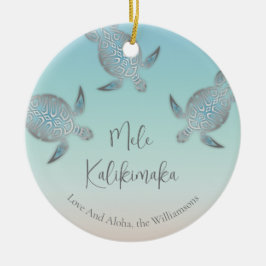Silver Turtles | Mele Kalikimaka | Familjefoto Julgransprydnad Keramik