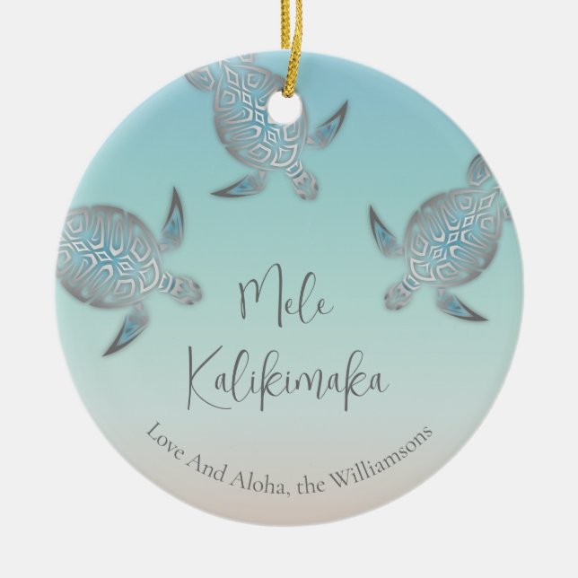 Silver Turtles | Mele Kalikimaka | Familjefoto Julgransprydnad Keramik (Framsidan)