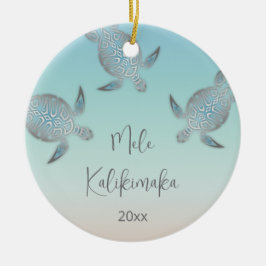 Silver Turtles | Mele Kalikimaka | Familjefoto Julgransprydnad Keramik