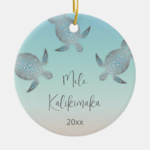 Silver Turtles   Mele Kalikimaka   Familjefoto Julgransprydnad Keramik