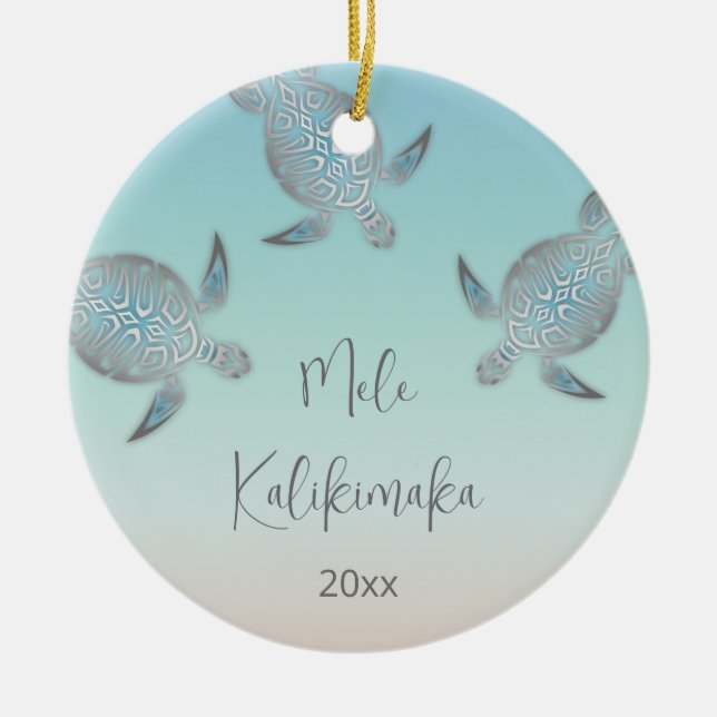 Silver Turtles | Mele Kalikimaka | Familjefoto Julgransprydnad Keramik (Framsidan)