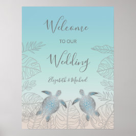 Silver Turtles Turquise Beach Wedding Poster
