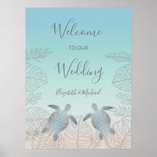 Silver Turtles Turquise Beach Wedding Poster