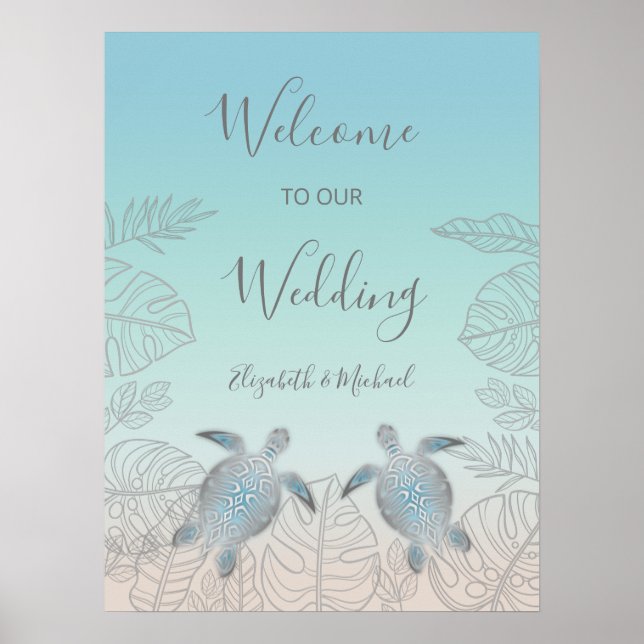 Silver Turtles Turquise Beach Wedding Poster (Framsidan)