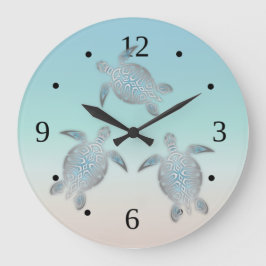 Silver Turtles Turquise Maritime Modern Stor Klocka