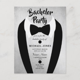 Silver Tuxedo Bow Tie Bachelor Party Inbjudan